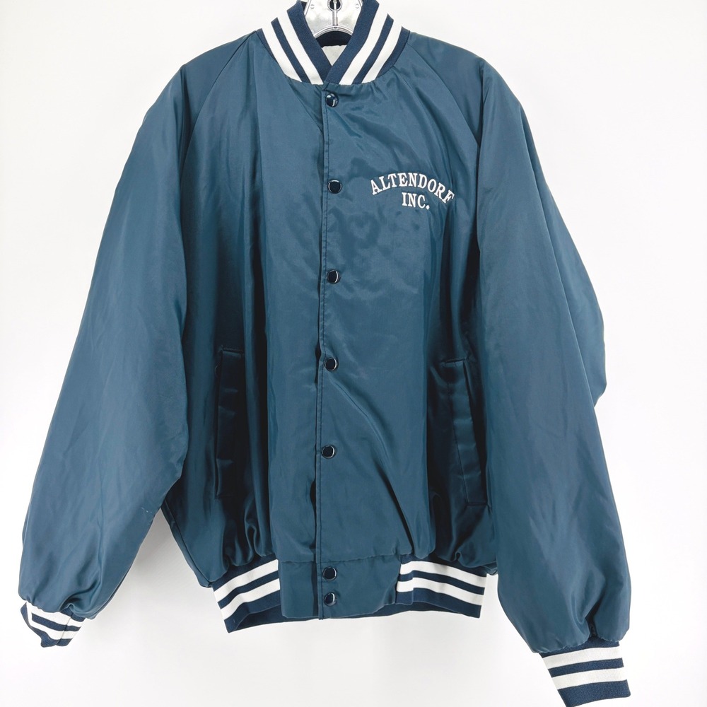 80s Westark USA Mens Large Blue Trucker Bomber Jacket Altendorf Inc Vintage USA